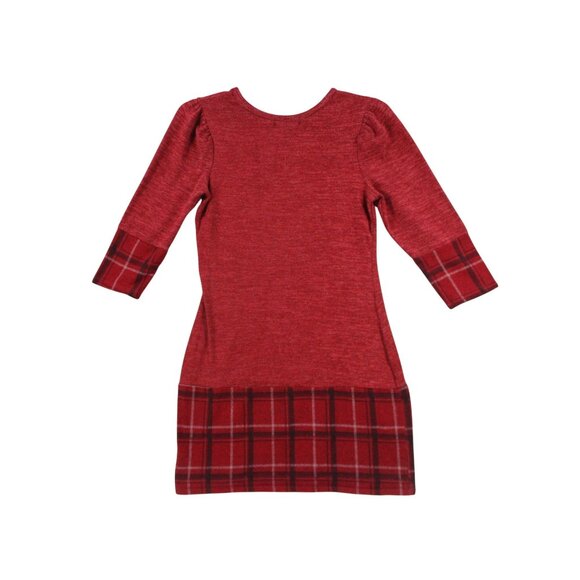 Ryan Michelle Red Plaid Trim Sweater Dress Polyester Rayon Spandex Size PM - Picture 11 of 12